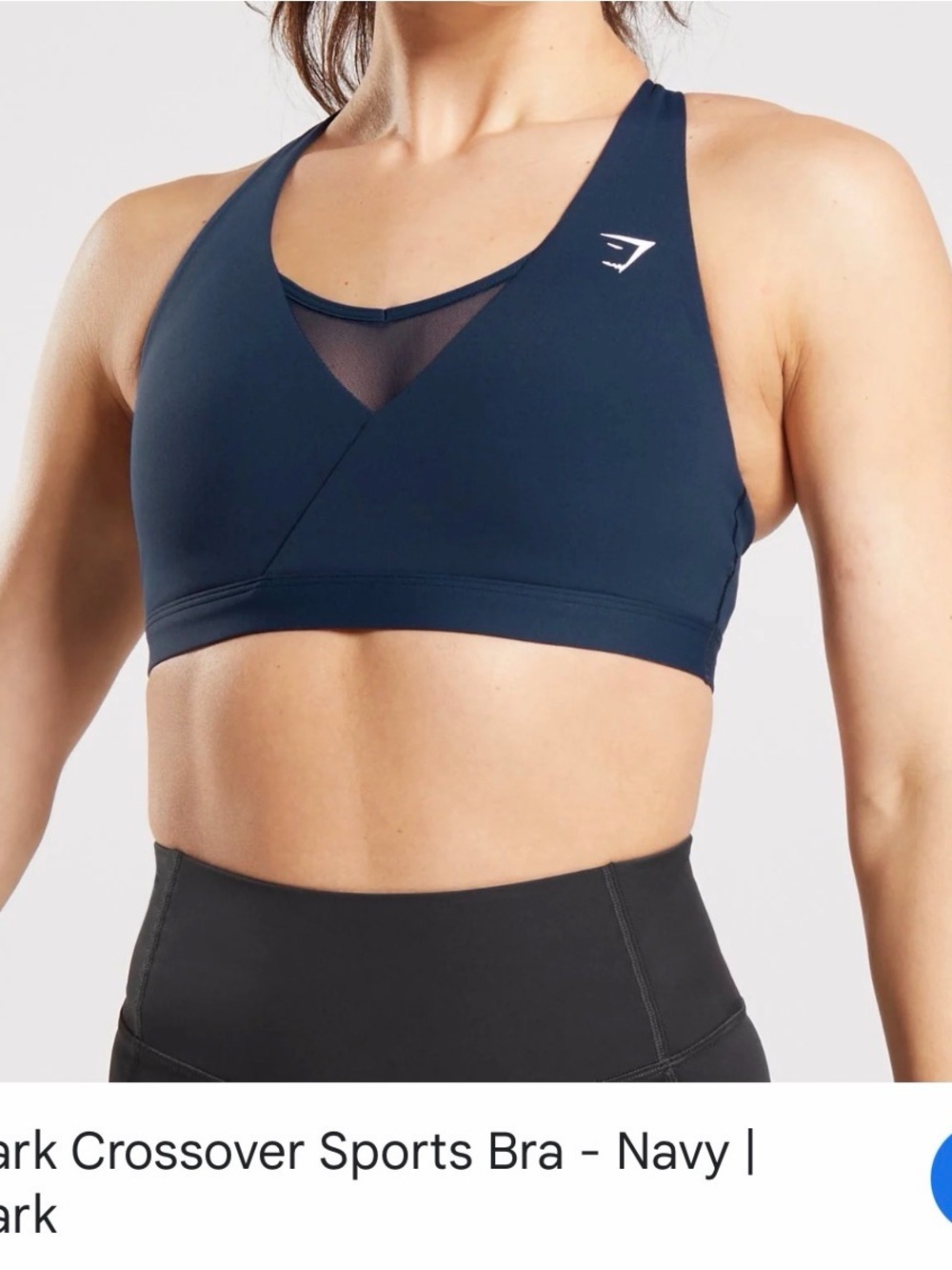 Gymshark Navy Crossover Sports Bra - Supportive Mesh V-Front